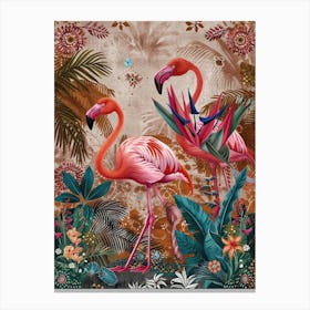 Greater Flamingo And Bird Of Paradise Boho Print 3 Canvas Print