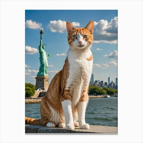 Cat on the Go: Touring the World’s Wonders Statue Of Liberty Cat Canvas Print