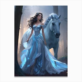 Girl And White Horse 1 Canvas Print