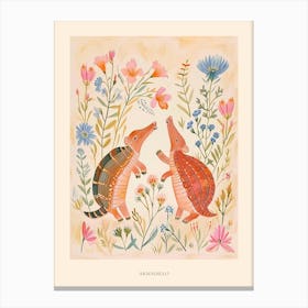 Folksy Floral Animal Drawing Armadillo 2 Poster Canvas Print