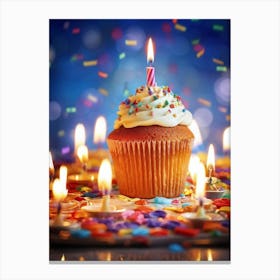 Cupcake Ablaze With Color Icing Swirling In A Kaleidoscope Pattern Single Candle Aglow Emulating A (5) Canvas Print