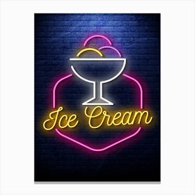 Ice cream — Neon food sign, Food kitchen poster, photo art Canvas Print