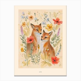 Folksy Floral Animal Drawing Fox 6 Poster Canvas Print
