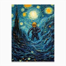 Astronaut In A Starry Night 3 Canvas Print