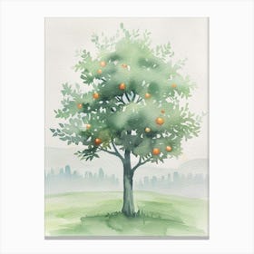 Orange Tree Atmospheric Watercolour Painting 1 Canvas Print