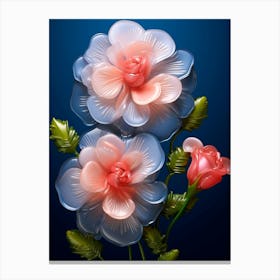Three Flowers On A Blue Background Canvas Print