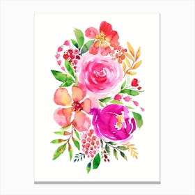 Summery Bouquet Blue Pink Canvas Print