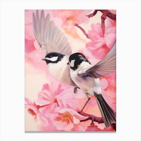 Pink Ethereal Bird Painting Carolina Chickadee 2 Canvas Print