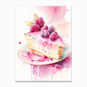Raspberry Cream Pie Dessert Storybook Watercolour Flower Canvas Print