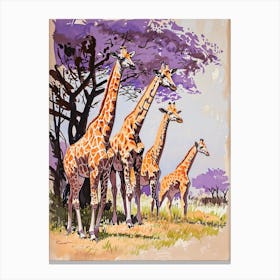 Herd Of Giraffe Cute Illustration  5 Canvas Print