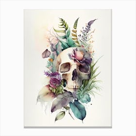 Skull With Watercolor Effects 3 Botanical Canvas Print