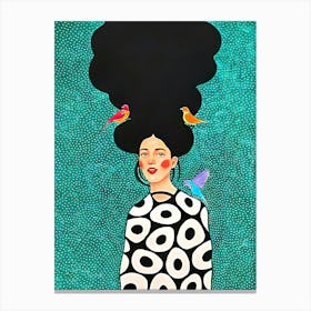 Woman and three birds Canvas Print