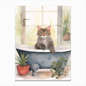 Chartreux Cat In Bathtub Botanical Bathroom 8 Canvas Print