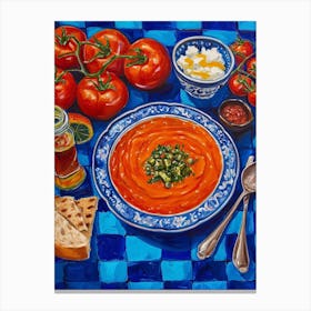 Tomato Soup Checkered Blue Canvas Print