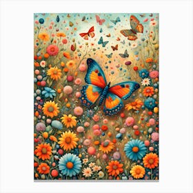 Colourful Butterflies and Flowers Canvas Print