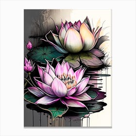 Lotus Flowers In Garden Graffiti 4 Canvas Print