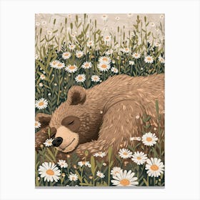 Sloth Bear Resting In A Field Of Daisies Storybook Illustration 3 Canvas Print