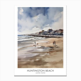 Huntington Beach 1 Watercolour Travel Poster Canvas Print