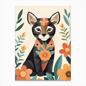 Floral Cute Baby Puma Nursery Illustration (1) Canvas Print