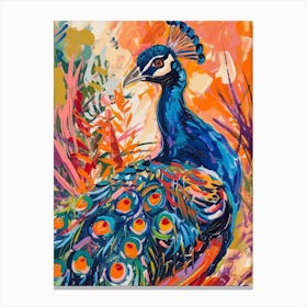 Colourful Brushstroke Peacock 11 Canvas Print