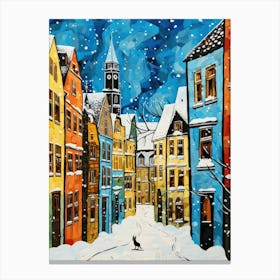 Cat In The Streets Of Munich   Germany With Snow 1 Canvas Print