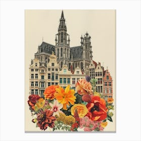 Belgium   Floral Retro Collage Style 1 Canvas Print