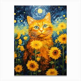 Cat In Sunflowers Canvas Print