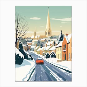 Vintage Winter Travel Illustration Cotswolds United Kingdom 3 Canvas Print
