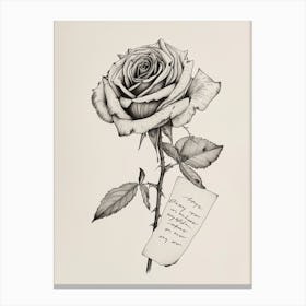 English Rose Love Letter Line Drawing 4 Canvas Print