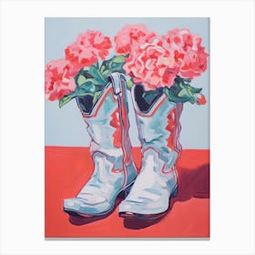 A Painting Of Cowboy Boots With Pink Flowers, Fauvist Style, Still Life 2 Canvas Print