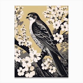 B&W Bird Linocut Eurasian Sparrowhawk 2 Canvas Print