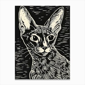 Oriental Shorthair Cat Linocut Blockprint 2 Canvas Print