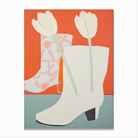 A Painting Of Cowboy Boots With Tulip Flowers, Pop Art Style 1 Canvas Print