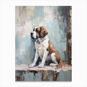 Saint Bernard Dog, Painting In Light Teal And Brown 2 Canvas Print