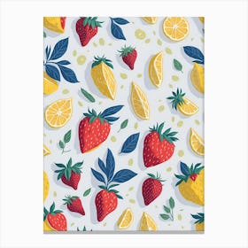 Seamless Pattern With Strawberries And Lemons Canvas Print