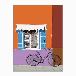 Bicycle In Front Of House Canvas Print