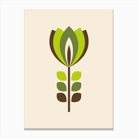 Mid Century Modern Flower 1 Green Canvas Print