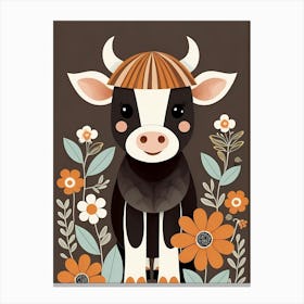 Floral Cute Baby Cow Nursery (3) Canvas Print