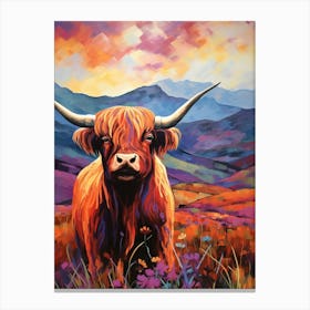 Warm Floral Impressionism Style Painting Of Highland Cow 2 Canvas Print