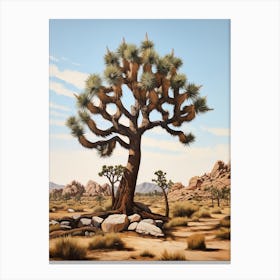  A Classic Oil Painting Of A Joshua Tree Neutral Colour 3 Canvas Print