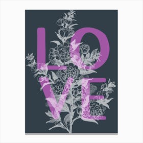 Love Pink Floral Vintage Inspired Typography Canvas Print