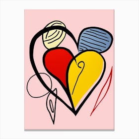 Pastel Pink Red & Yellow Abstract Heart Canvas Print