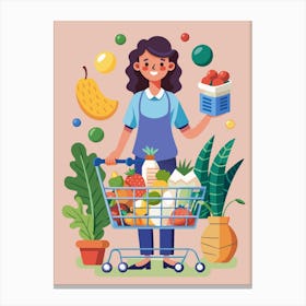 Woman With A Shopping Cart Canvas Print