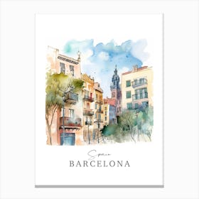 Spain, Barcelona Storybook 4 Travel Poster Watercolour Canvas Print