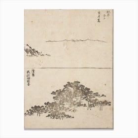 Seigetsushima In Hirado, Hizen; Great Pine Supported On Poles, Mutsu, Katsushika Hokusai Canvas Print