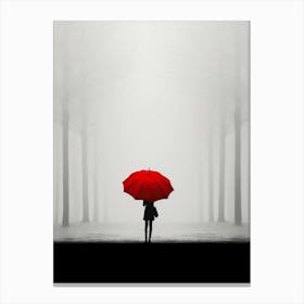 Woman Holding Red Umbrella In The Fog Canvas Print