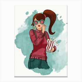 Girl With Popcorn Canvas Print