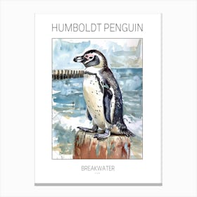 Humboldt Penguin Breakwater Watercolour Painting 1 Poster Canvas Print