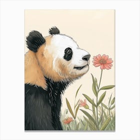 Giant Panda Sniffing A Flower Storybook Illustration 1 Canvas Print