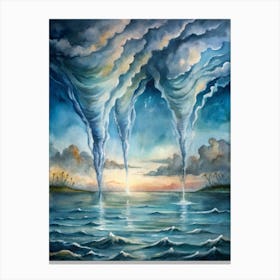 A Dramatic Poster Of Water Spouts Forming Over The (1) Canvas Print